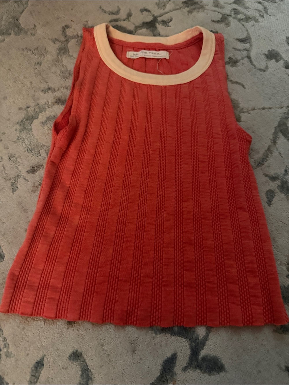 We The Free Ribbed Red Tank with Cream Trim